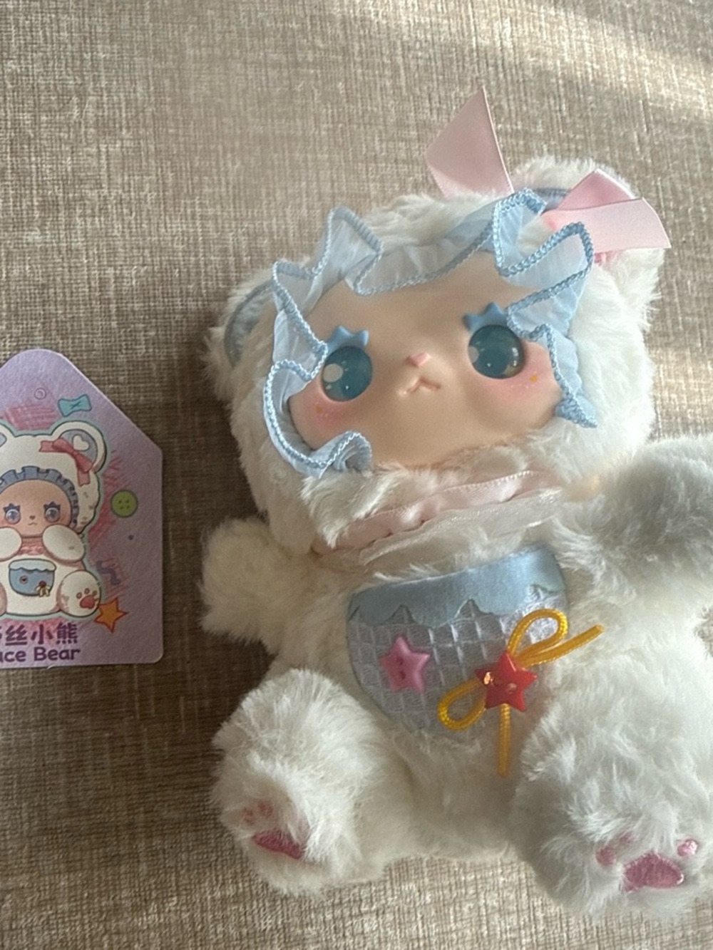 Lovely Emma Cute White Plush lace bear Doll with Pink & Blue Accents - Kids Toy
